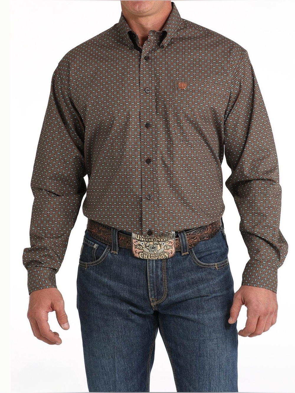 Cinch Men’s XXL Geometric Print Button-Down Western Collared Long Sleeve Shirt